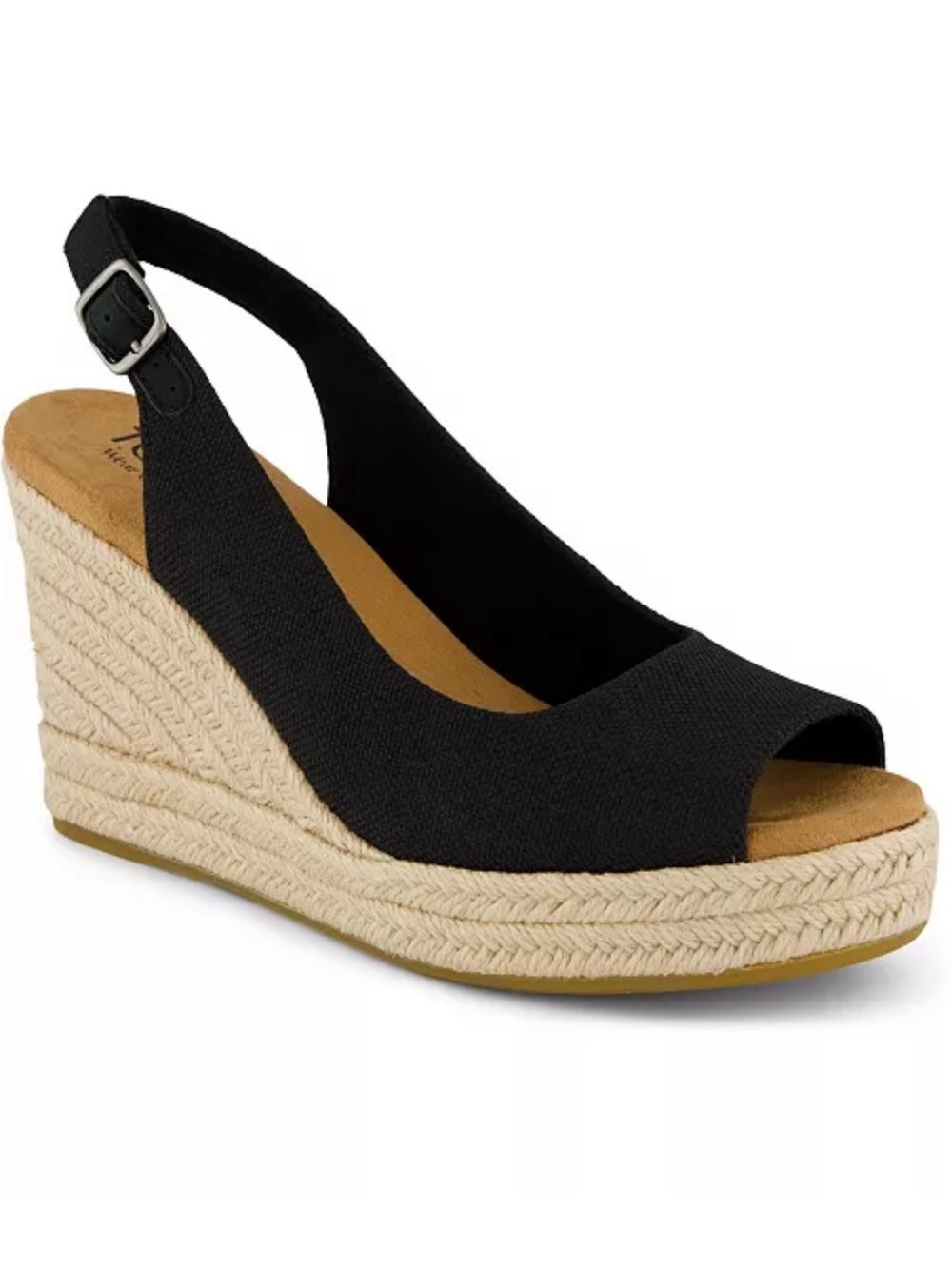 TOMS Camilla Slingback Espadrille Peep Toe Platform Wedge Sandal in Black Size 8